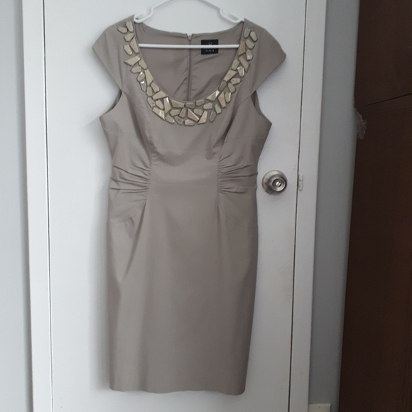 Adrianna Papell Dresses & Skirts - Adrianna Papell beige sheath dress with stone neckline